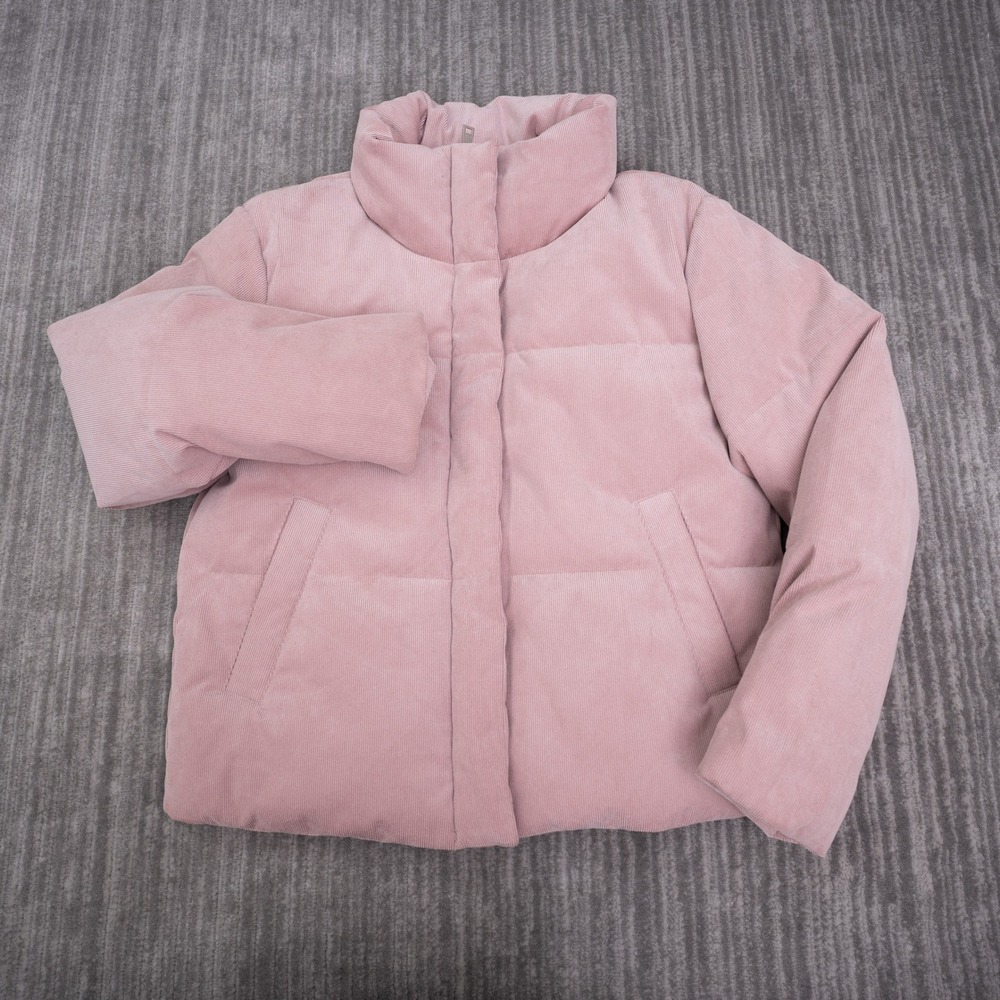 Levis Puffer Jacket Women Size M Pink Excellent Corduroy Quilted Zip Up Coat